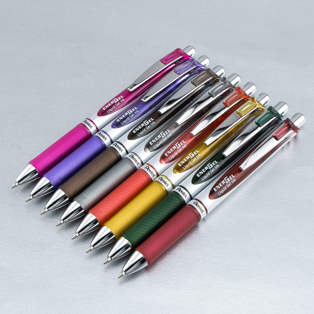 Pentel EnerGel RTX Retractable Liquid Gel Pen, (0.7mm) Medium Line, Metal Tip, Assorted Ink, 8 Pack