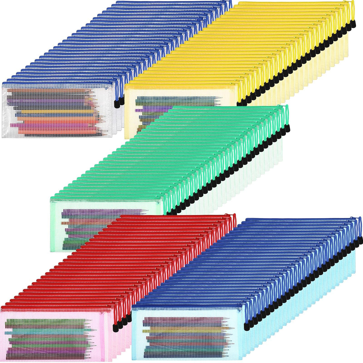 Harloon 150 Pack Clear Pencil Pouches Bulk, 9.5'' x 4.5'',5 Colors