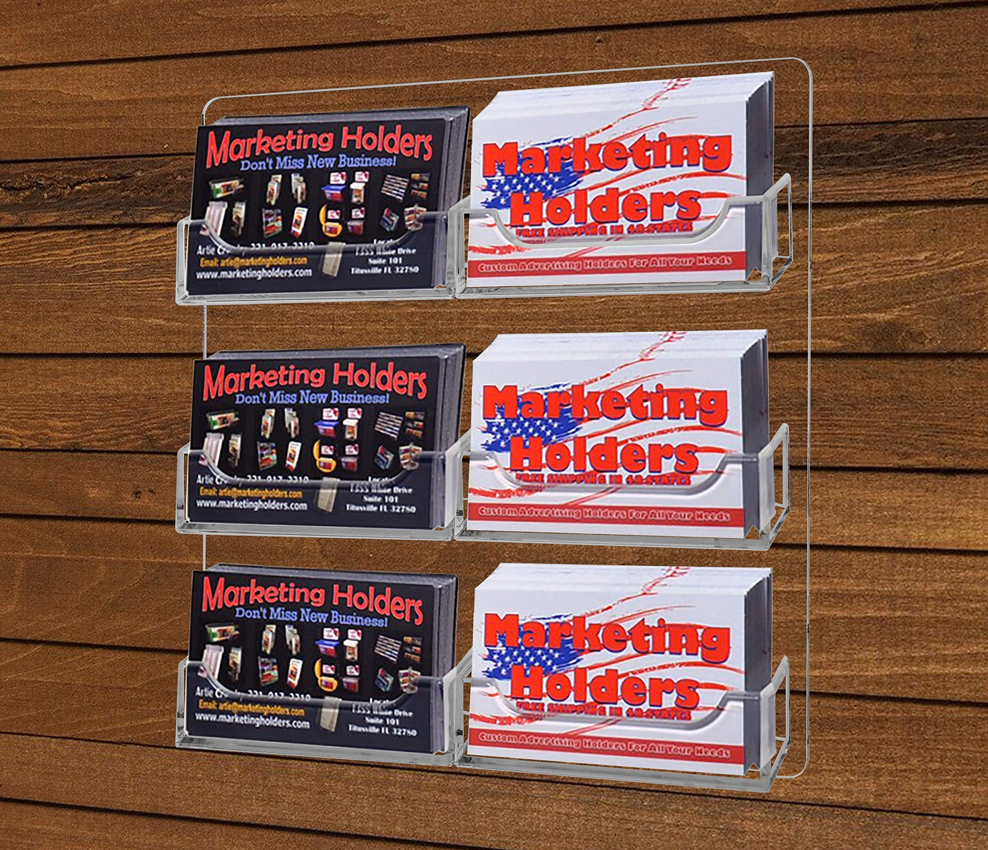 Marketing Holders Hanging Business Card Holder with Hardware 6 Pocket Clear Acrylic Wall Mount