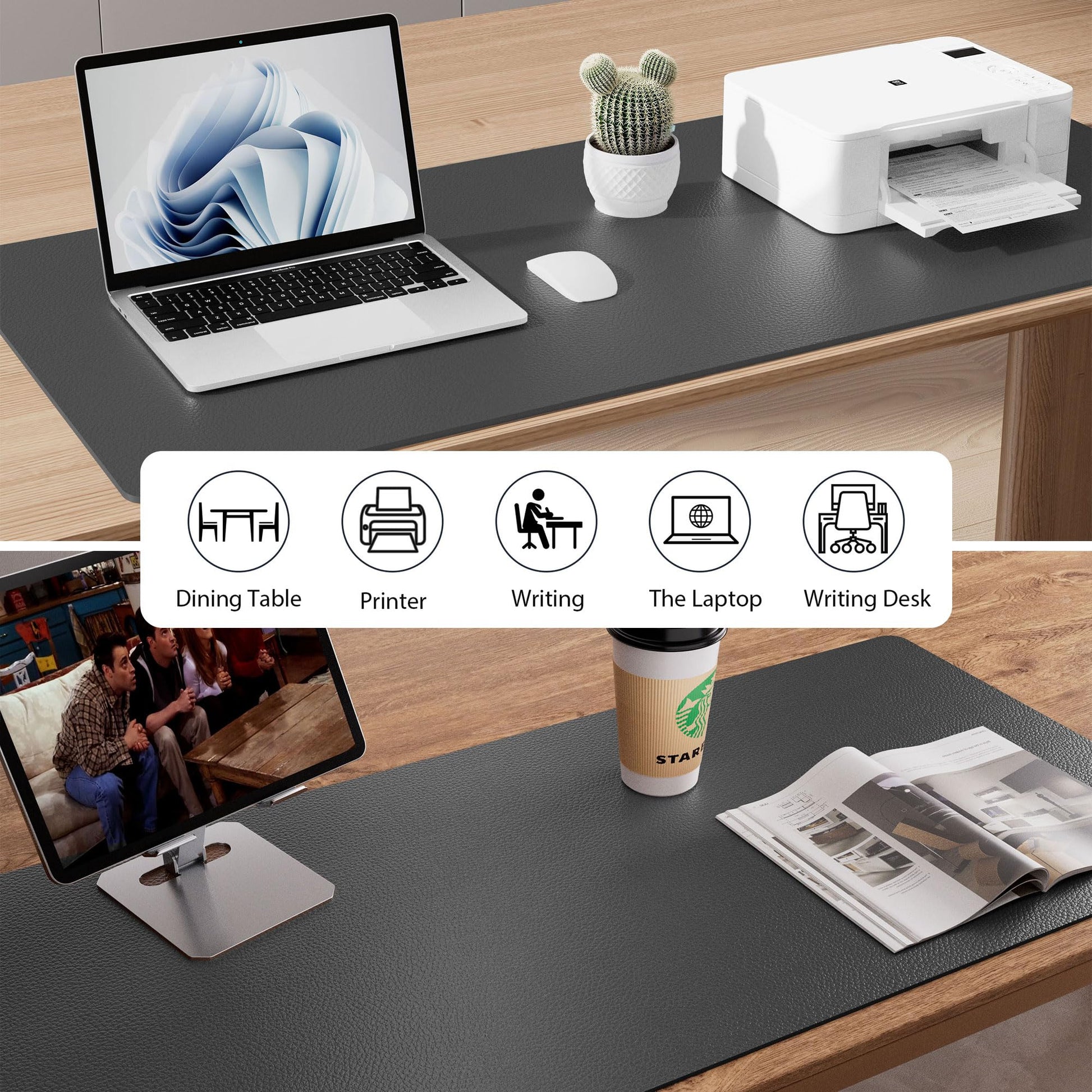 Aothia Leather Desk Pad Protector, Mouse Pad, Office Desk Mat, Non-Slip PU Leather Desk Blotter