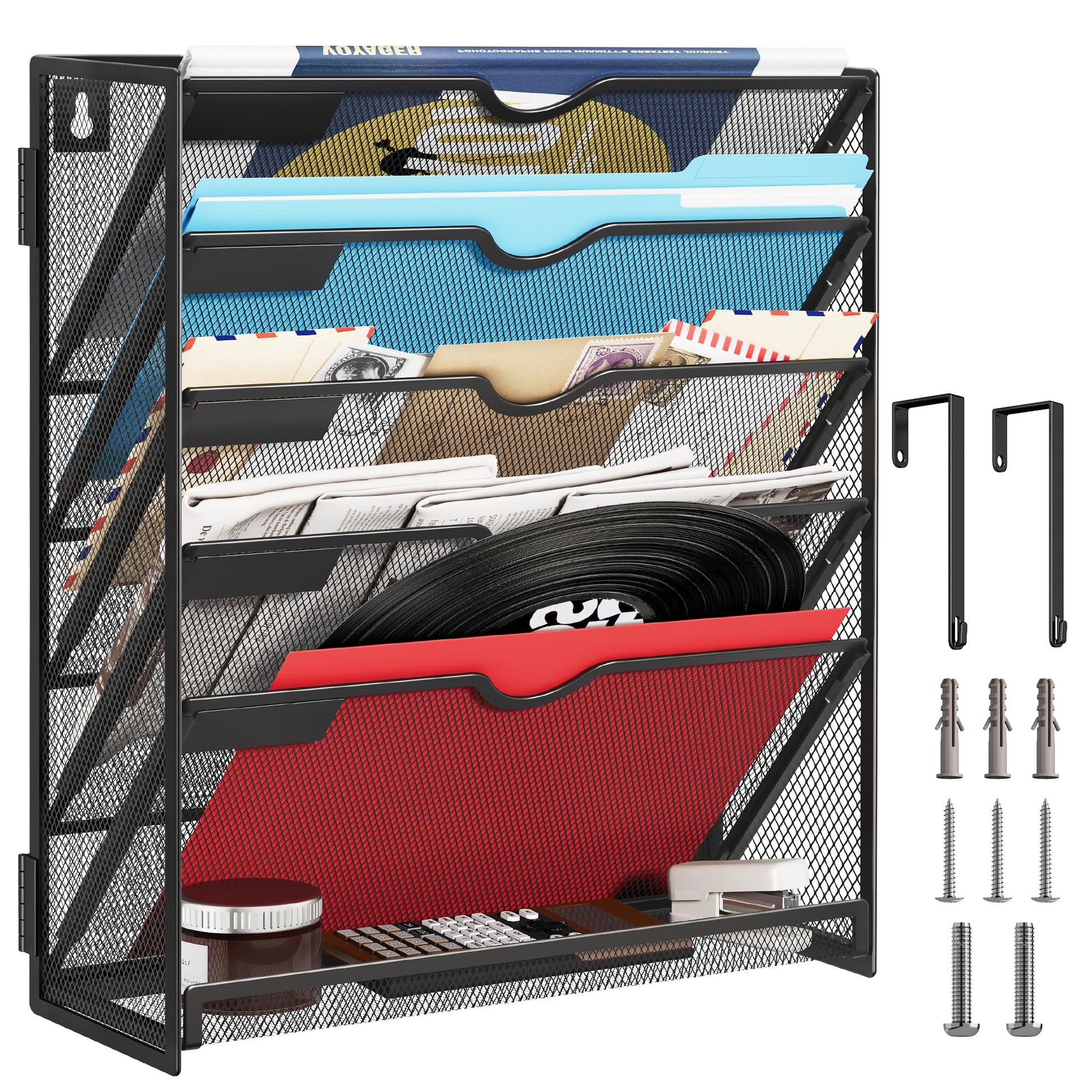 Lavatino 6-Tier Hanging File Organizer, Wall Mount File Holder for Mails Folders Papers Magazine