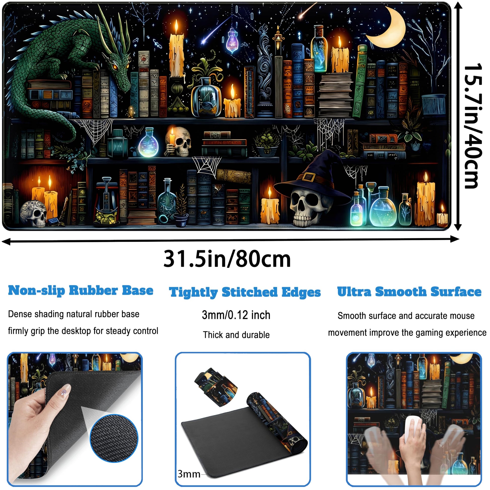 Black Desk Mat Gaming Desk Pad Large Mouse Pad, Mysterious Library Mouse Mat XXL Laptop Keyboard