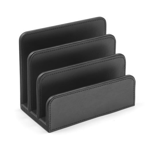 OSCO Black Faux Leather Letter Holder | Mail Sorter | Post Rack | Envelope Organiser | Document