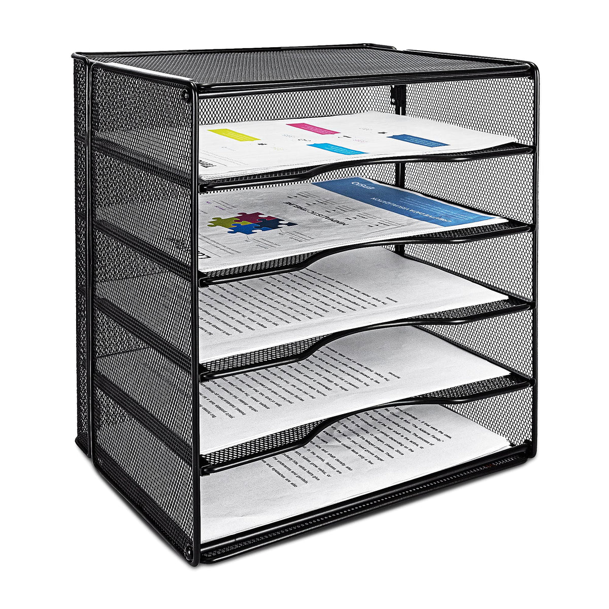 Amazon Basics 5-Tier Mesh Desk Organizer, File Holder, Paper Sorter for Office Supplies, Mail