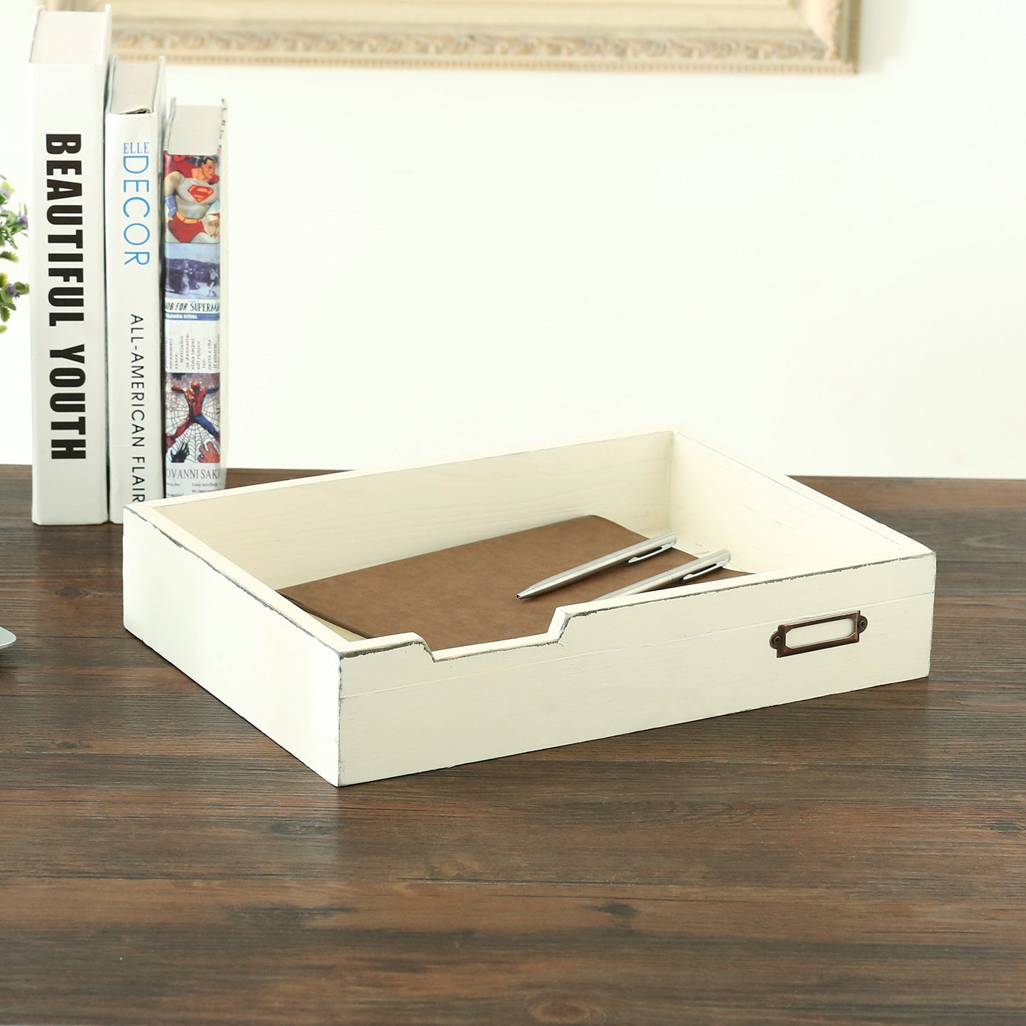 MyGift Vintage White Wood Stackable Letter Tray, Desktop Document Organizer
