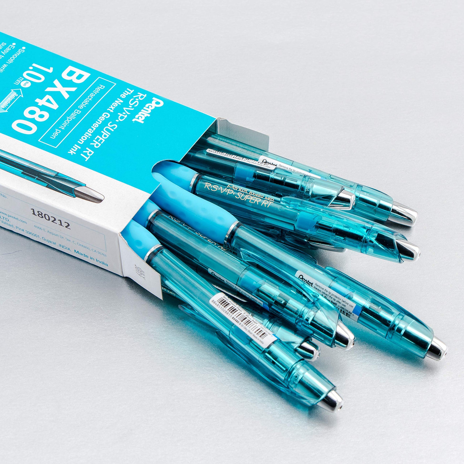 Pentel RSVP Super RT Ballpoint Pen, (1.0mm) Medium Line, Sky Blue Ink, Box of 12 (BX480-S)