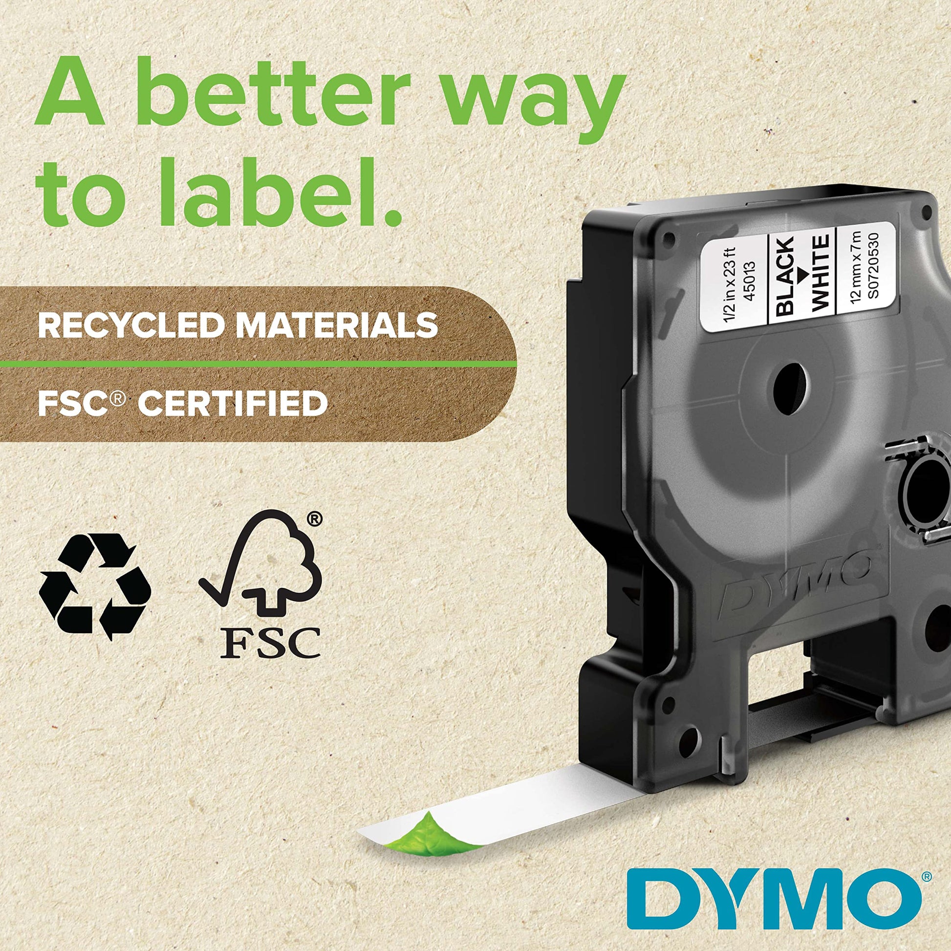 DYMO D1 Durable Labeling Tape for LabelManager Label Makers Black Print on White Tape 1/2" W x 18'