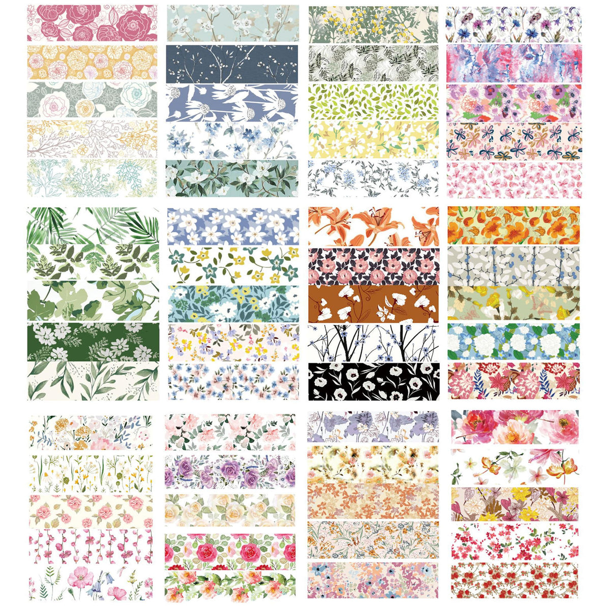 YUBX Flowers Washi Tape Set 60 Rolls Floral Patterns Decorative Skinny Blooms Masking Tapes for