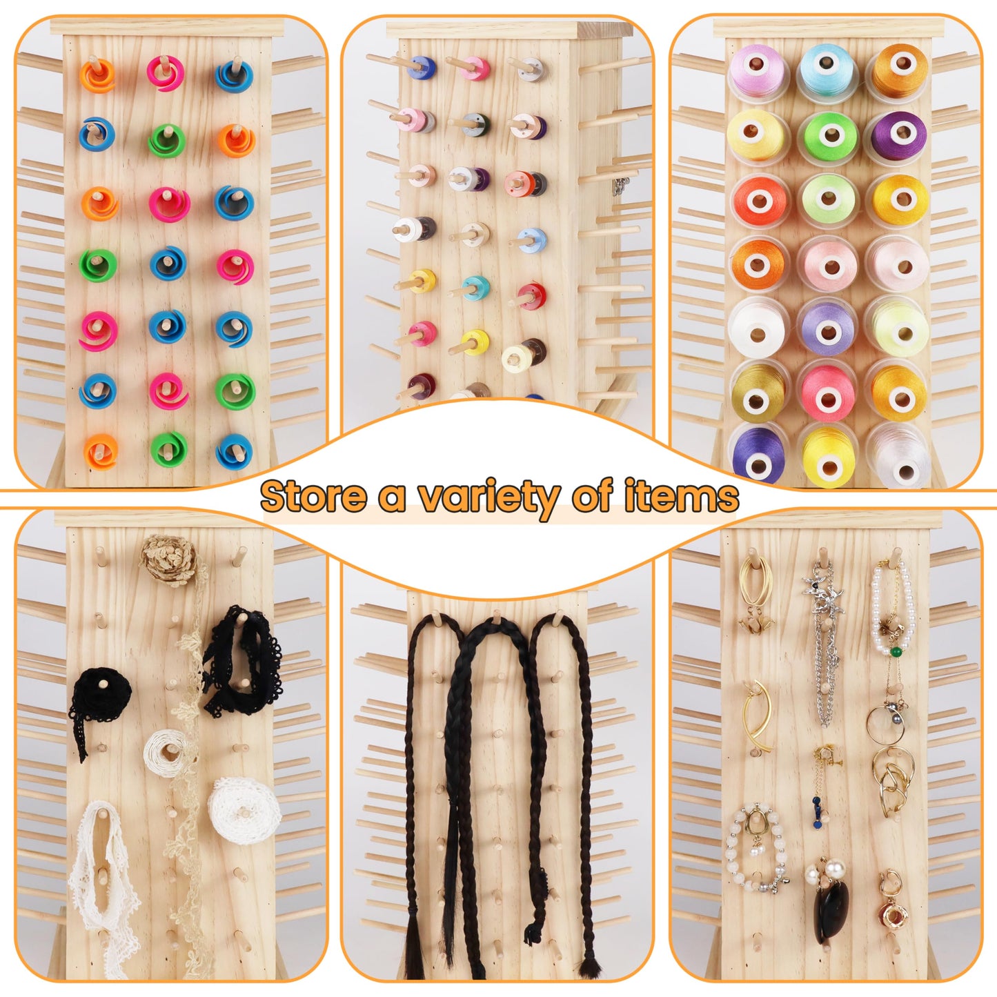 New brothread 93 Spools 360° Fully Rotating Wooden Thread Rack