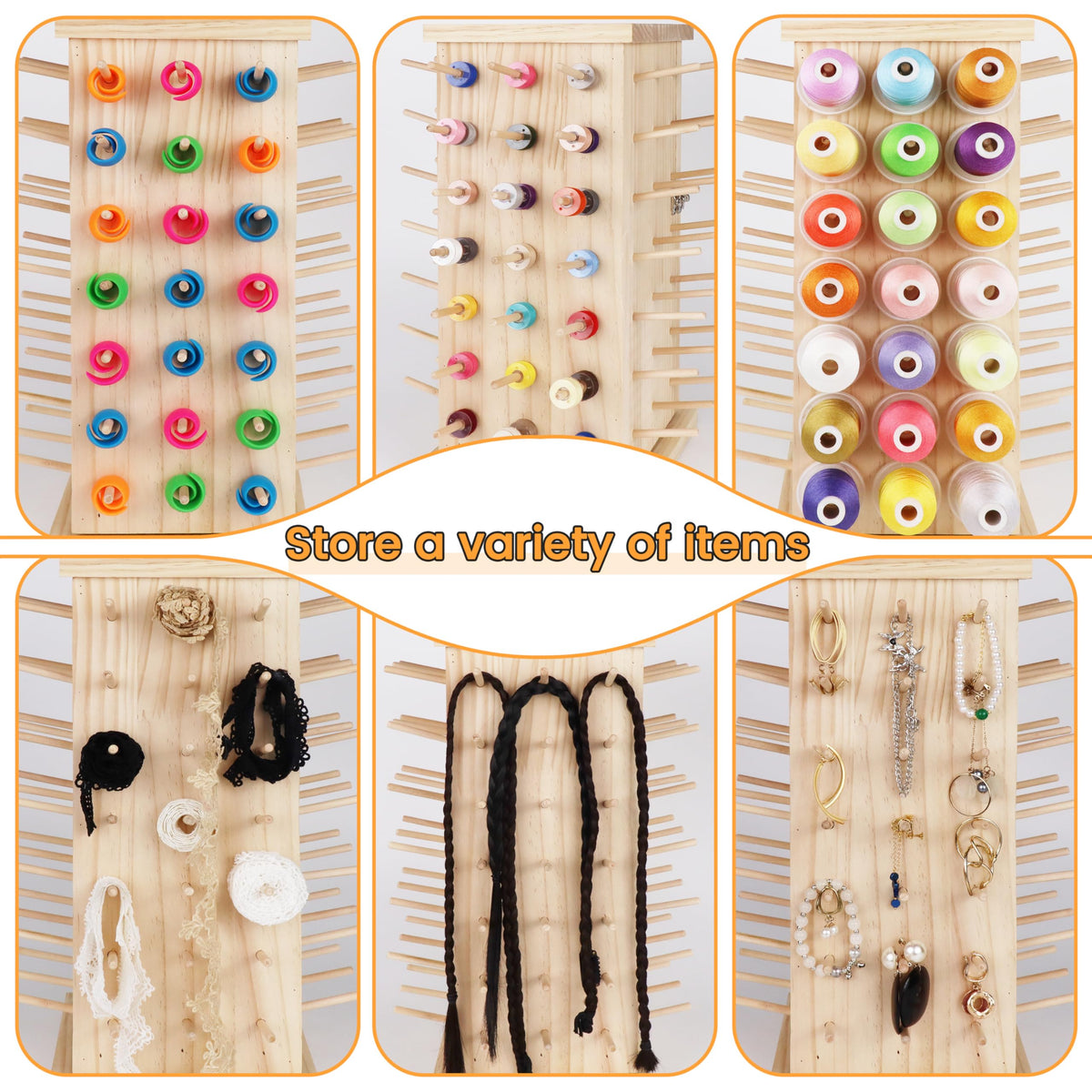 New brothread 93 Spools 360° Fully Rotating Wooden Thread Rack