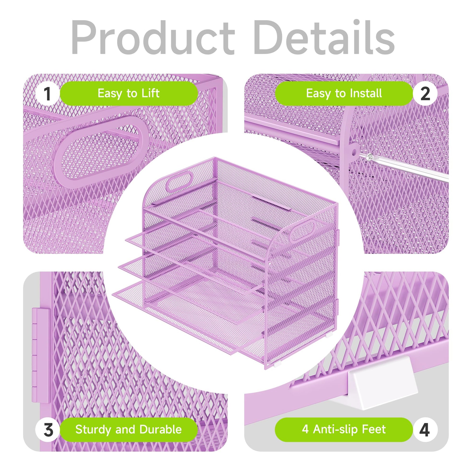 Cawukege 5 Tier Paper Organizer with Handle, Metal Mesh Desk Organizer File Folder Paper Letter