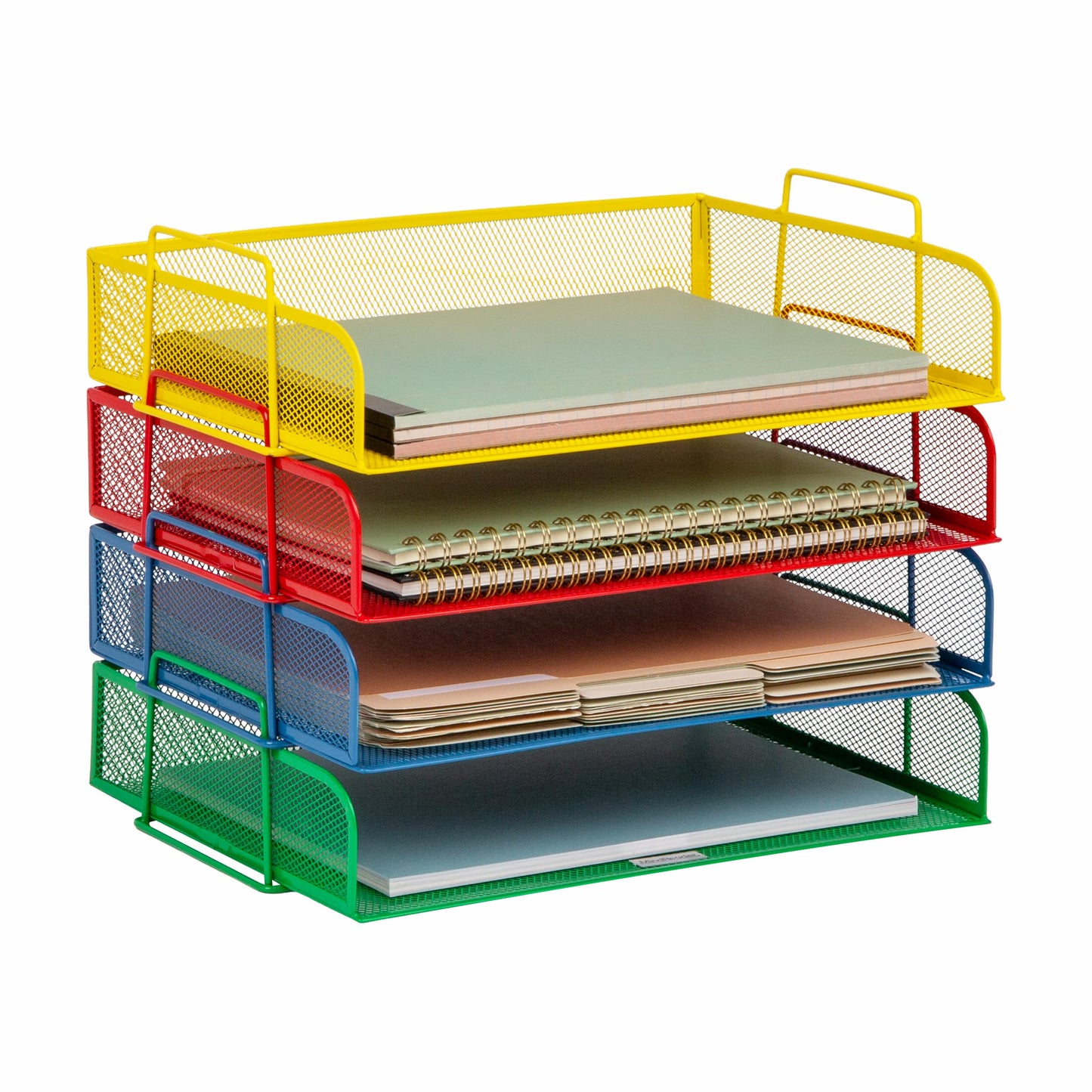 Mind Reader Stackable Paper Tray, Classroom Organizer, File Storage, Teachers, Metal Mesh, 4 Pcs.