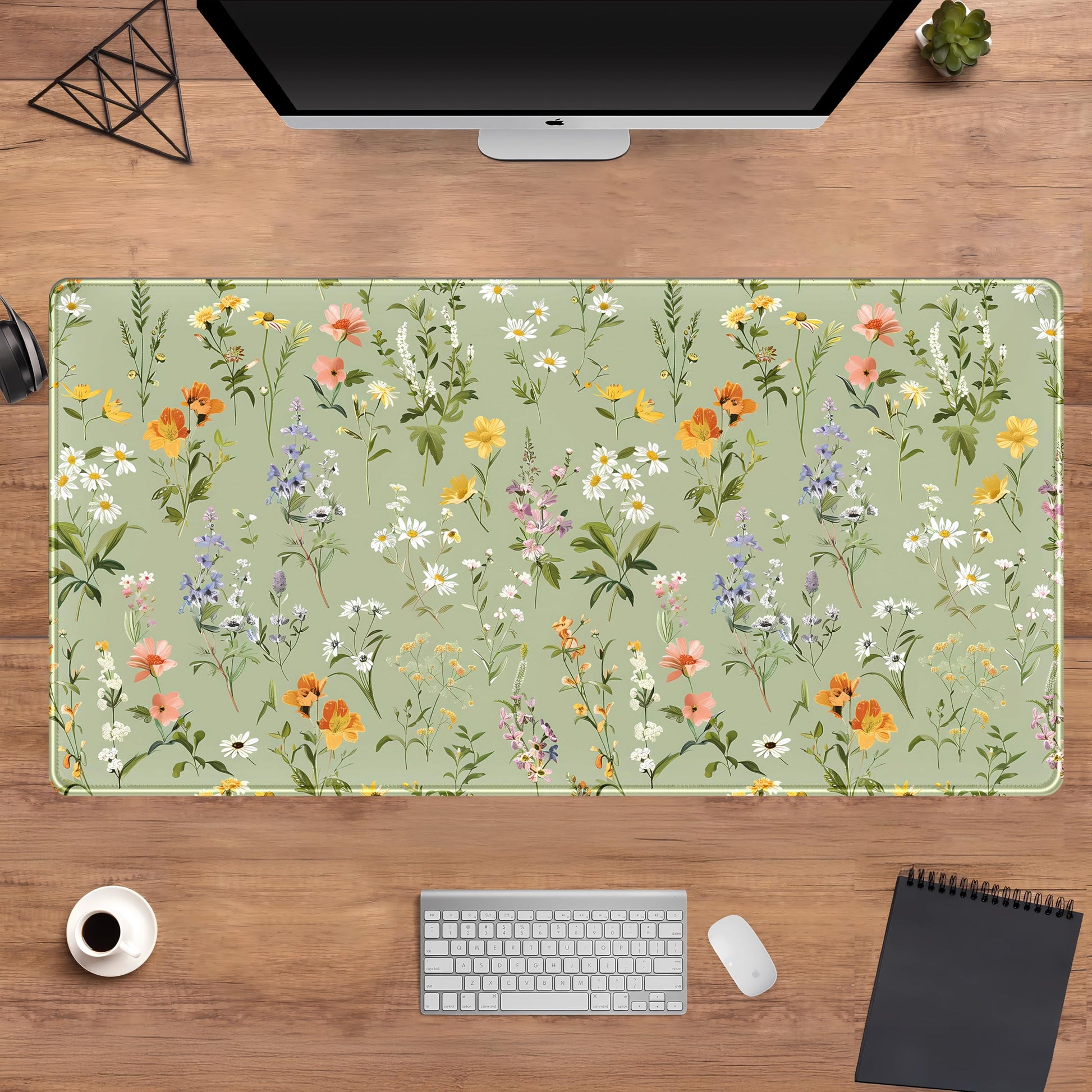 Cute Green Large Gaming Mouse Pad XXL Mousepad Sage Desk Mat with Stitched Edges, Aesthetic