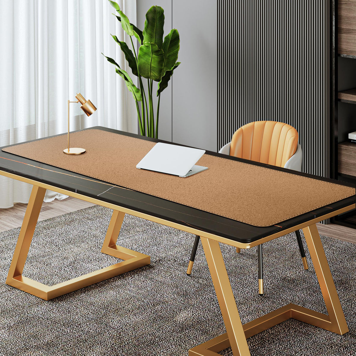 Mydours Extra Long 63" x 19.7" Desk Mat, PU Leather & Cork Mouse Pad, Black