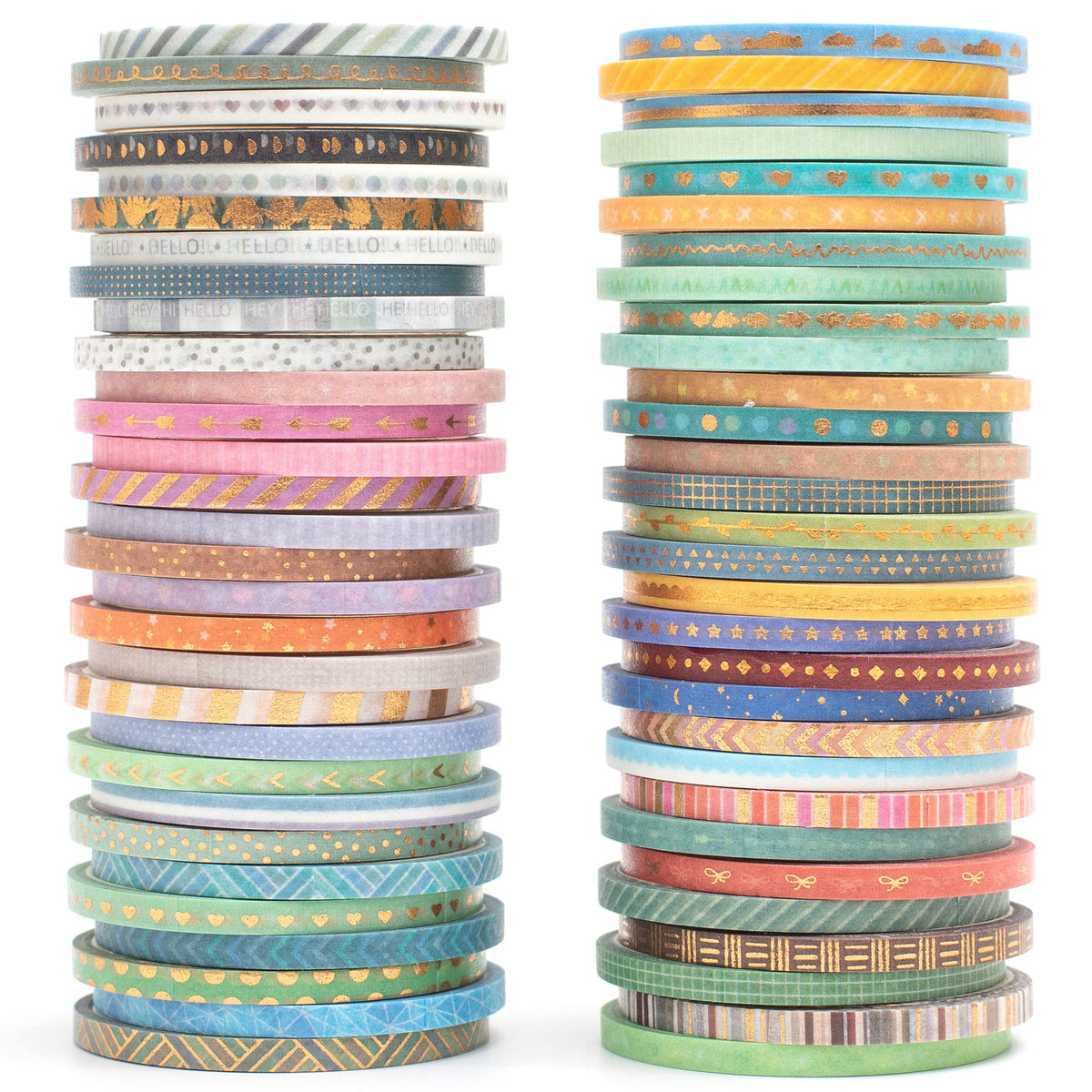YUBBAEX 60 Rolls Skinny Washi Tape Set Gold Foil Masking Thin Basic Patterns Decorative Tapes for