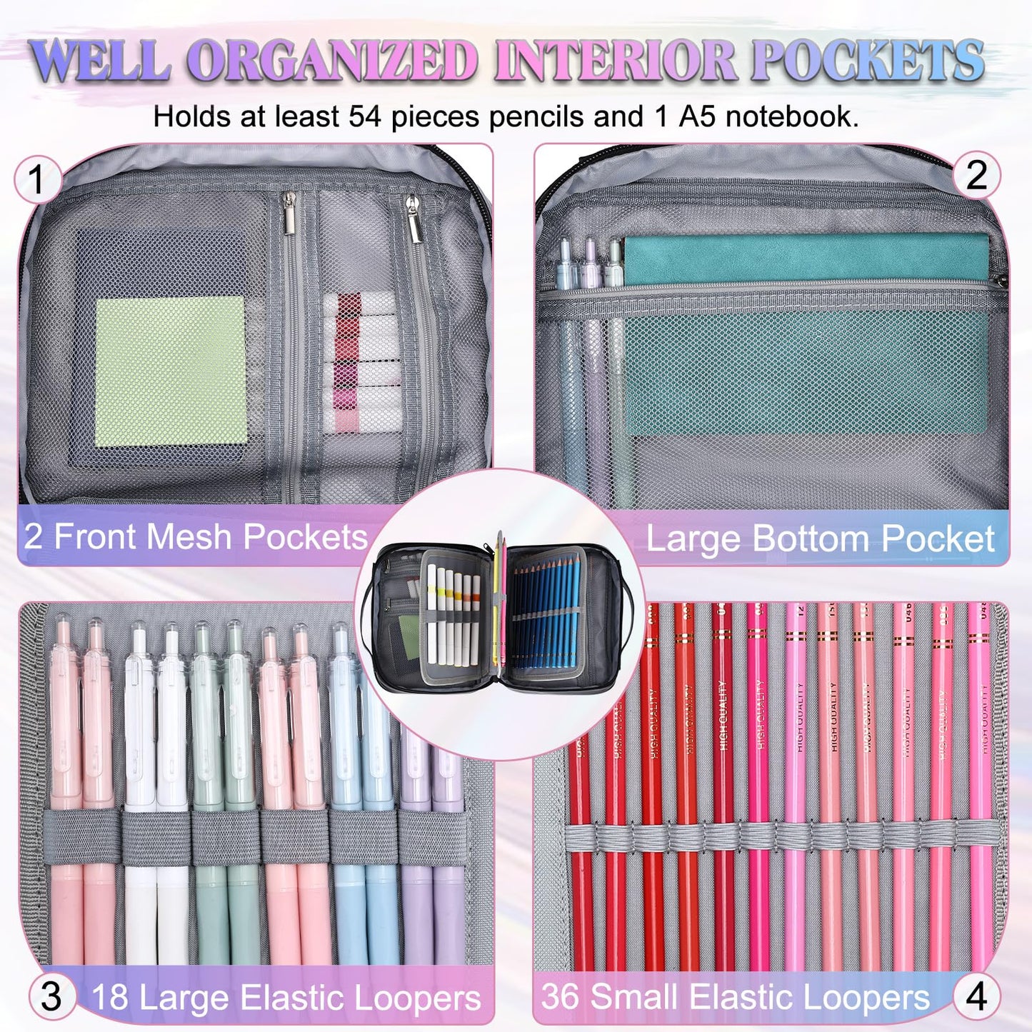 VX VONXURY Pencil Case, Large Capacity Pencil Pouch Portable Cosmetic Bag with 2 Detachable Layers