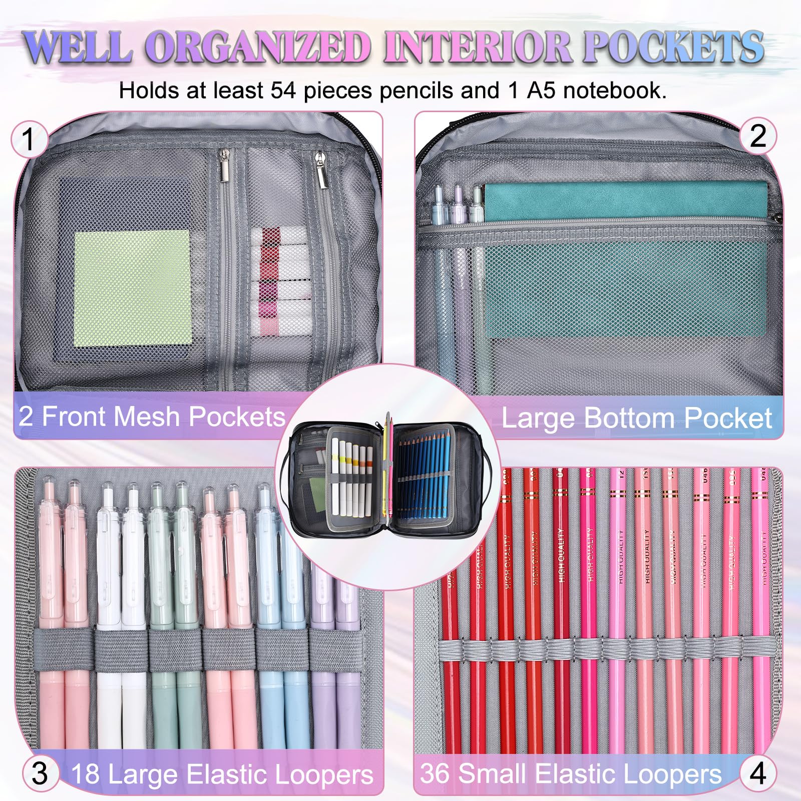 VX VONXURY Pencil Case, Large Capacity Pencil Pouch Portable Cosmetic Bag with 2 Detachable Layers