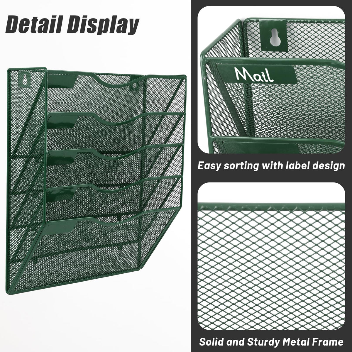 EASEPRES 5 Pocket Mesh Hanging File Organizer, Wall Mounted Mail Paper Document Folder Holder