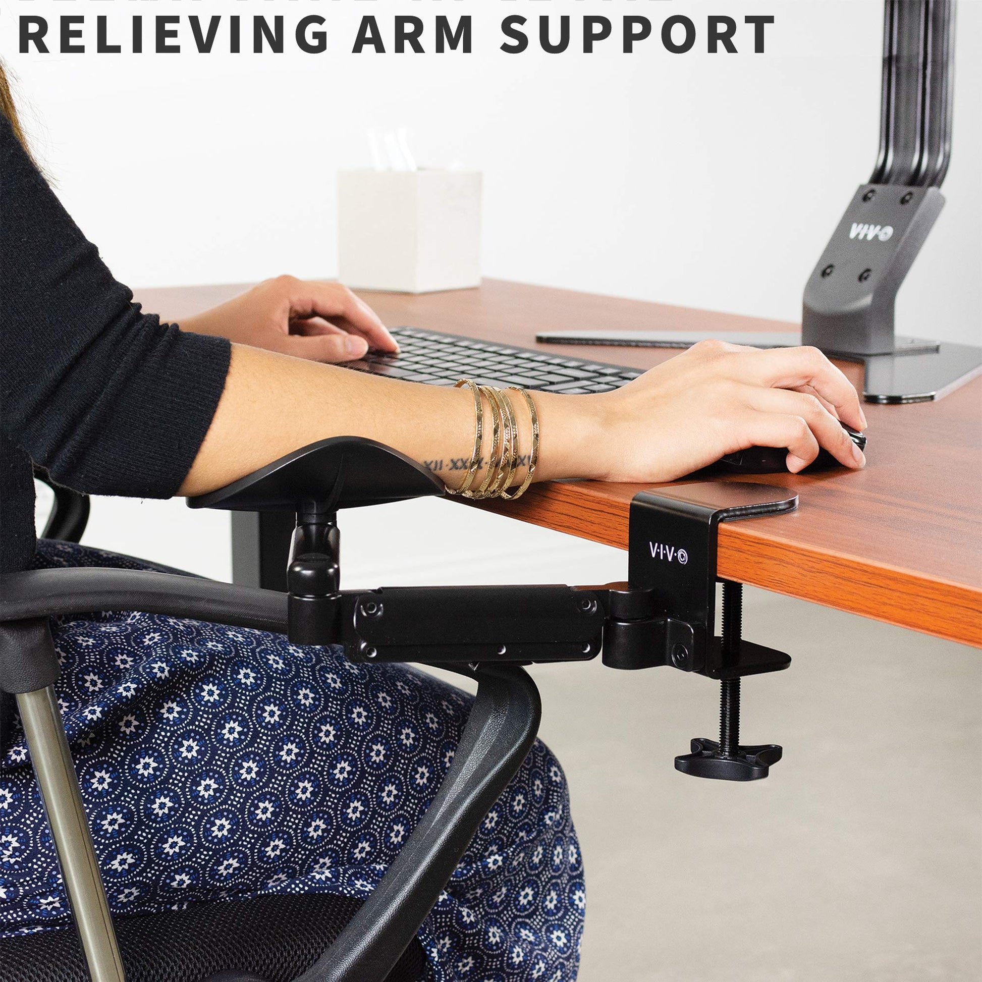 VIVO Black Clamp-on Adjustable Arm Rests, 2 Pack, MOUNT-ARM02P