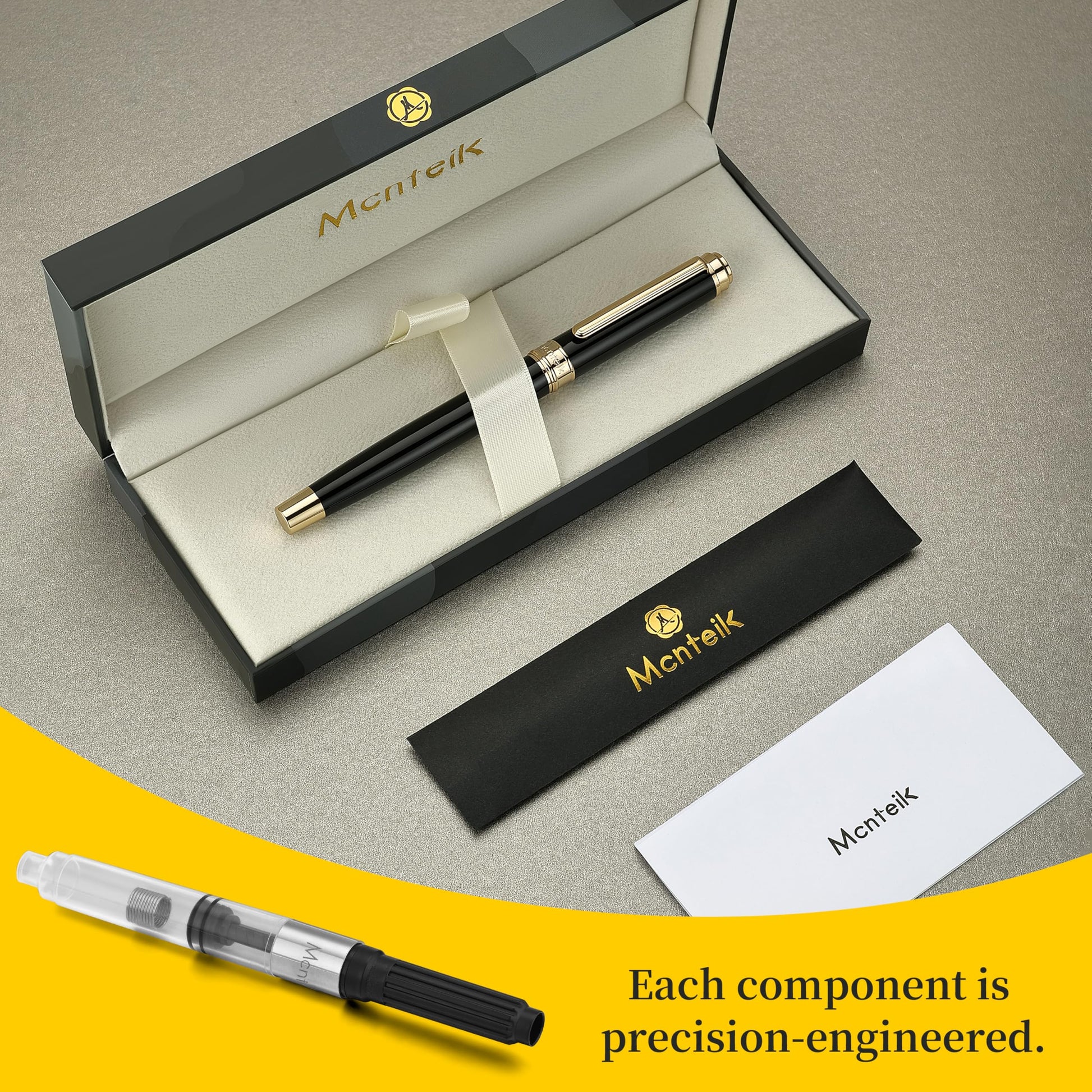 MCNTEIK 317 Fountain Pen,Stunning Luxury Piano Lacquer,18K Gilded Nib(Medium),Gorgeous 24K Gold
