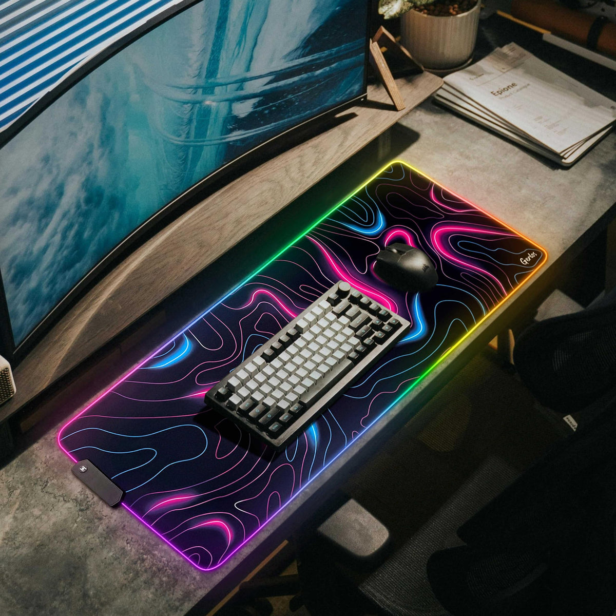 Gerlos RGB Gaming Mouse Pad, Large LED Desk Mat for Gamer, 31.5" x 11.8"