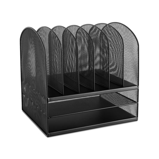 Safco Onyx Desk Organizer, 6 Vertical Compartments and 2 Trays, Office and Classroom Mailbox
