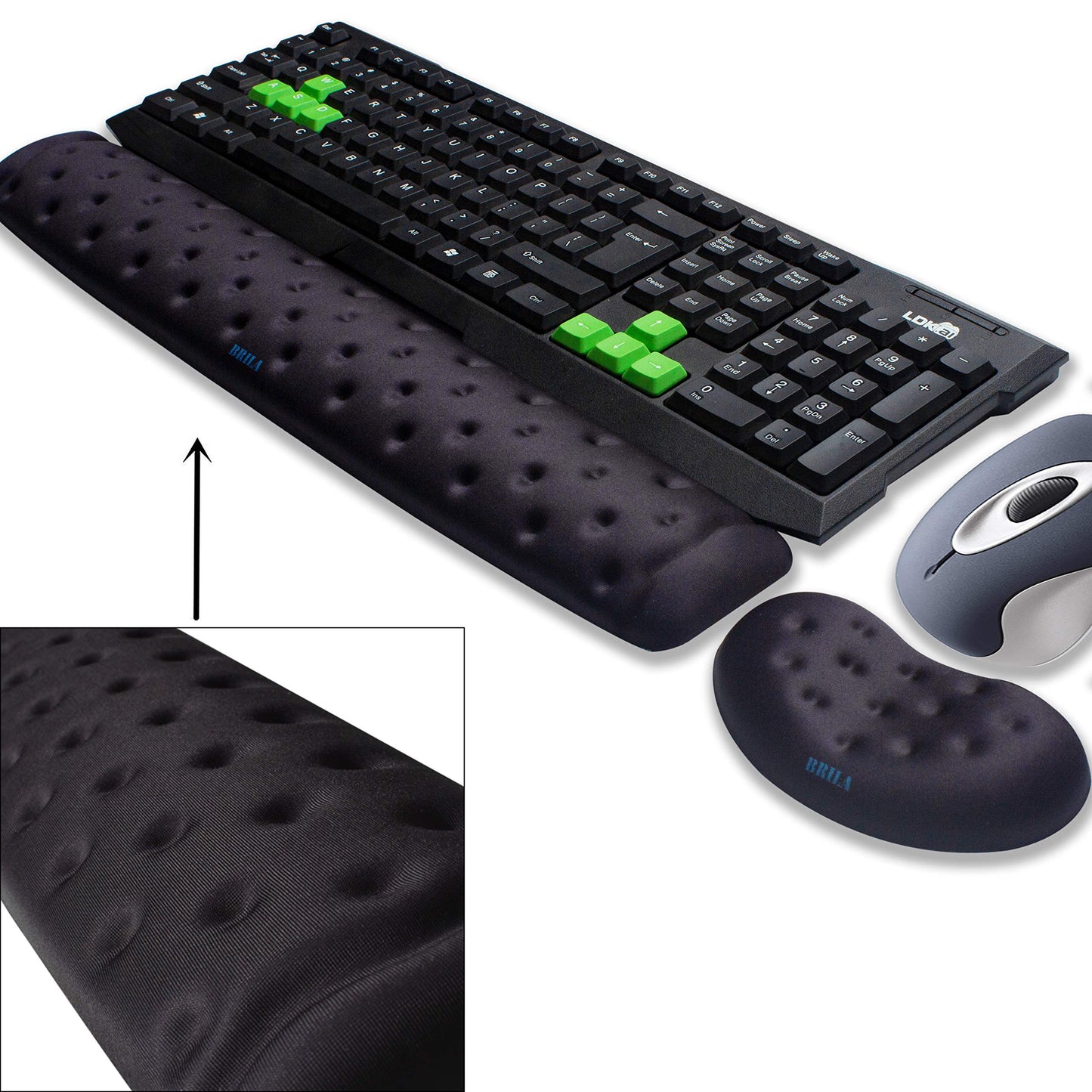 BRILA Memory Foam Mouse & Keyboard Wrist Rest Support Pad Cushion Set for Computer, Laptop, Office