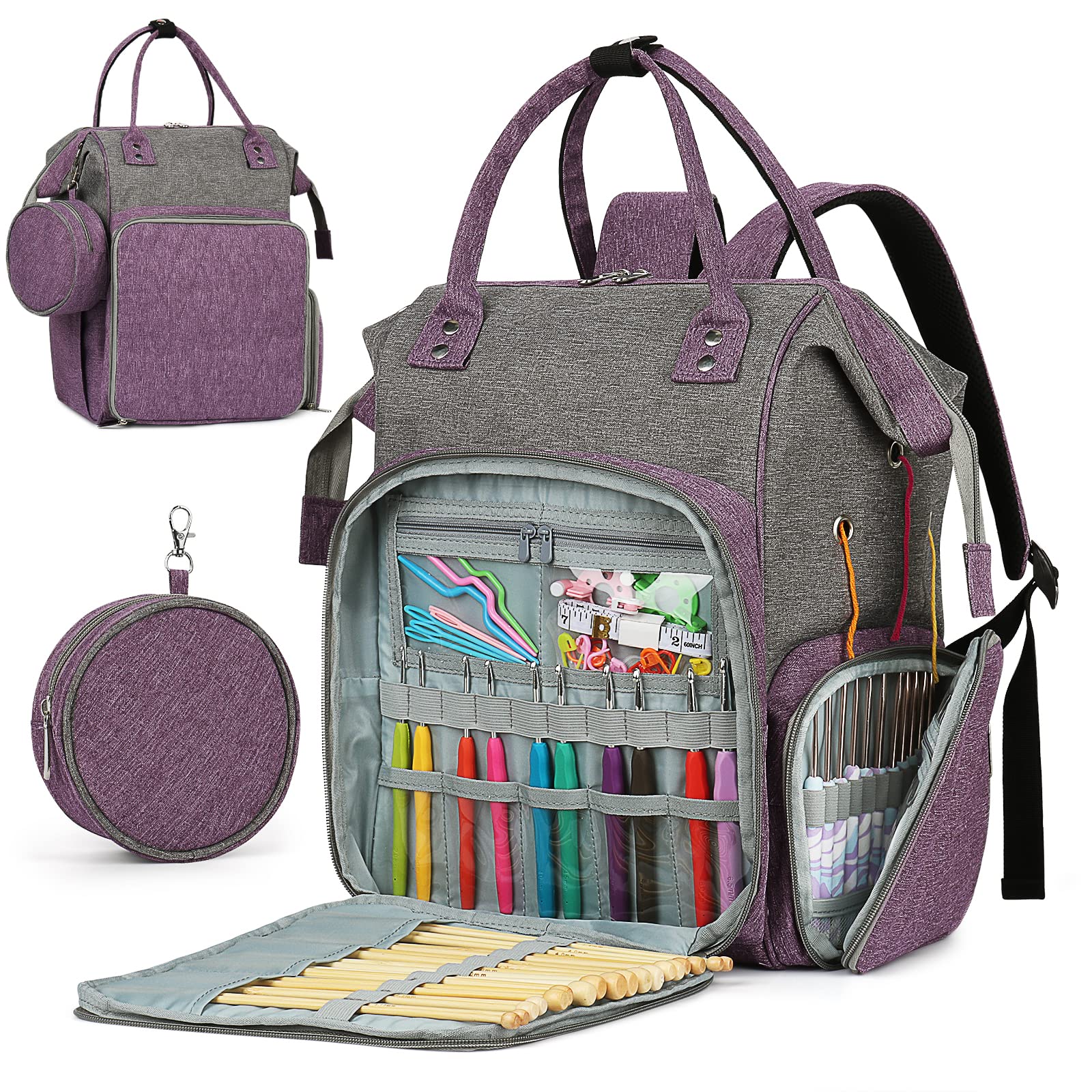 Coopay Knitting & Crochet Bag - Large Yarn Storage Backpack, Portable Organizer for Knitting