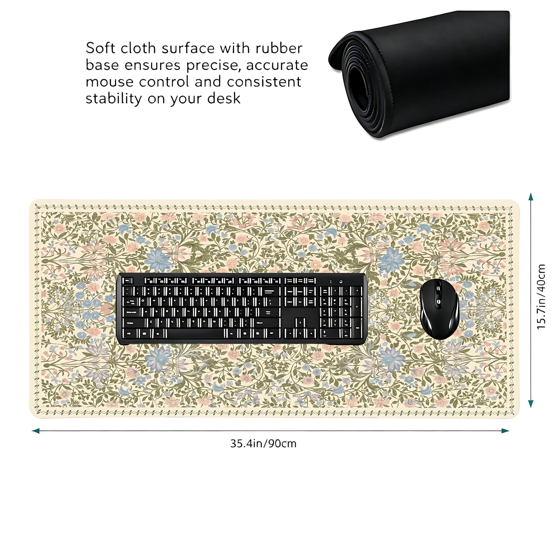 Cute Floral Aesthetic Daisy Gaming Mouse Pad, Pink Rug Desk Mat with Anti-Slip Base & Stitched