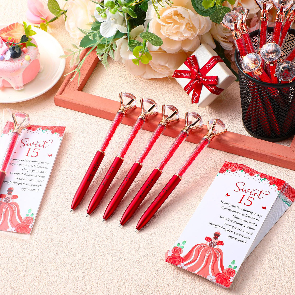Sayglossy 50 Set Quinceanera Party Favor Sweet Gift, 15th, Red