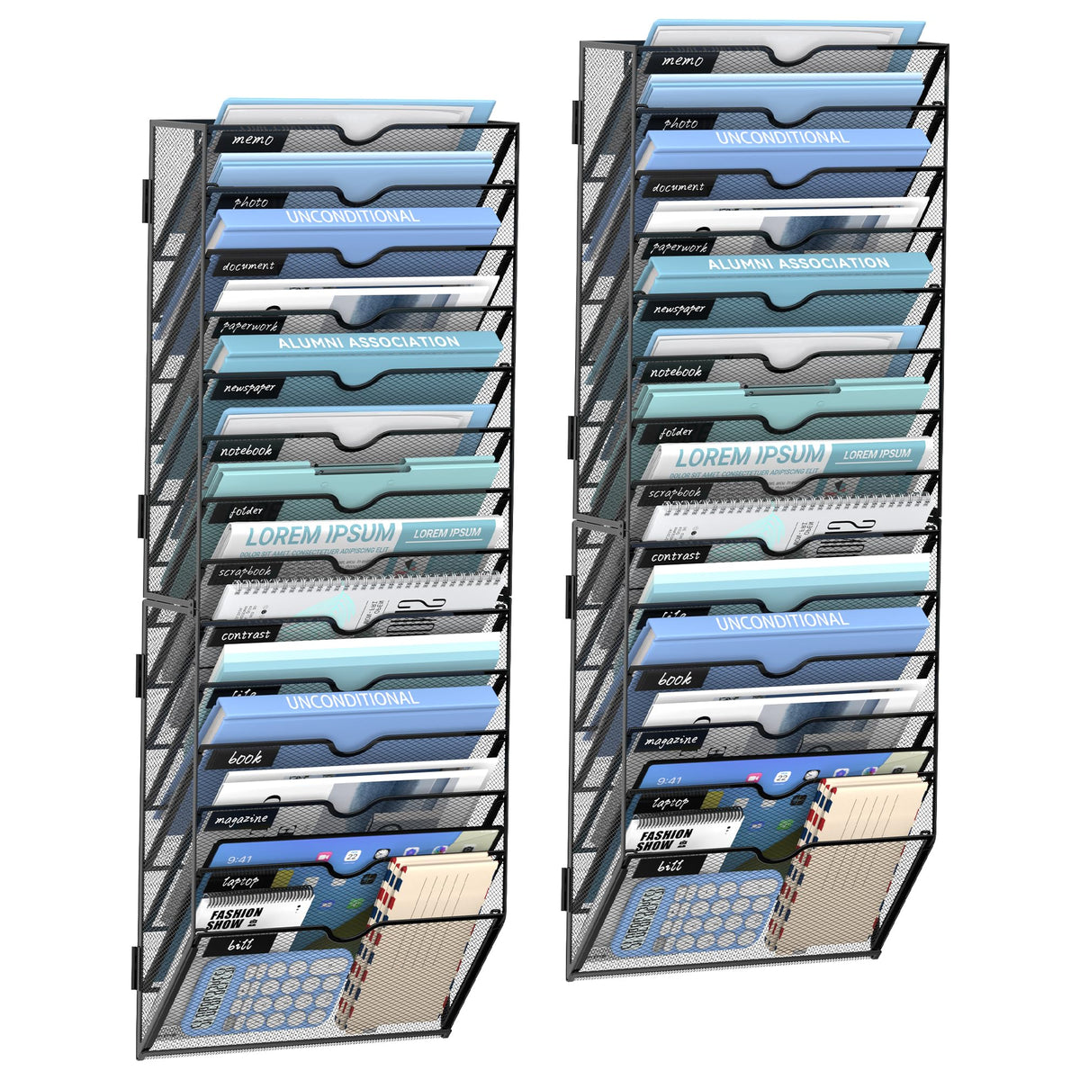 JMHUD 14-Tier Wall File Organizer and Hanging File Organizer, Black, 2Pack