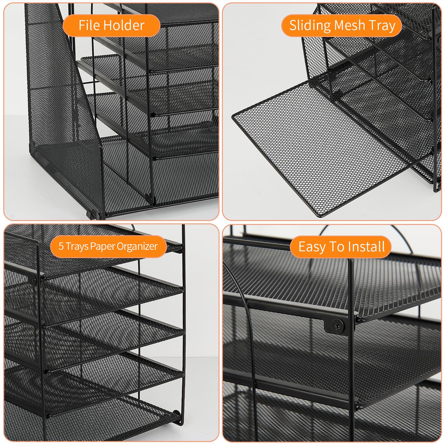 LEKETREE Desk Organizers and Accessories, 5-Tier Paper Letter Tray Organizer with File Holder