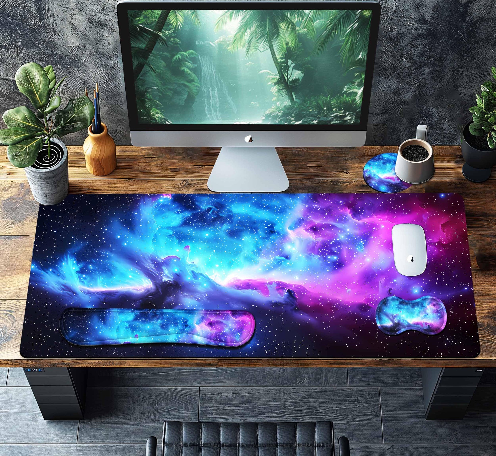 HaoSiTeck 4-Piece Extended Large Mouse Pad Set for Women Men with Galaxy Design Includes 35.4 x