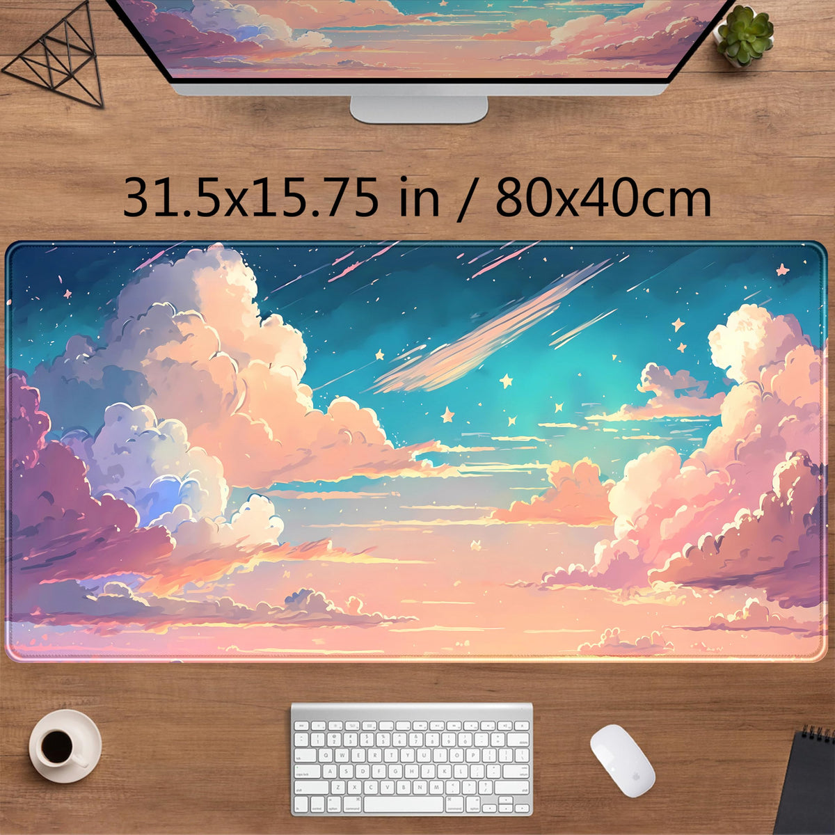 Cool Pink Desk Mat Pastel Clouds Large XXL Gaming Mouse Pad Non-Slip Rubber Base Mousepad, Office