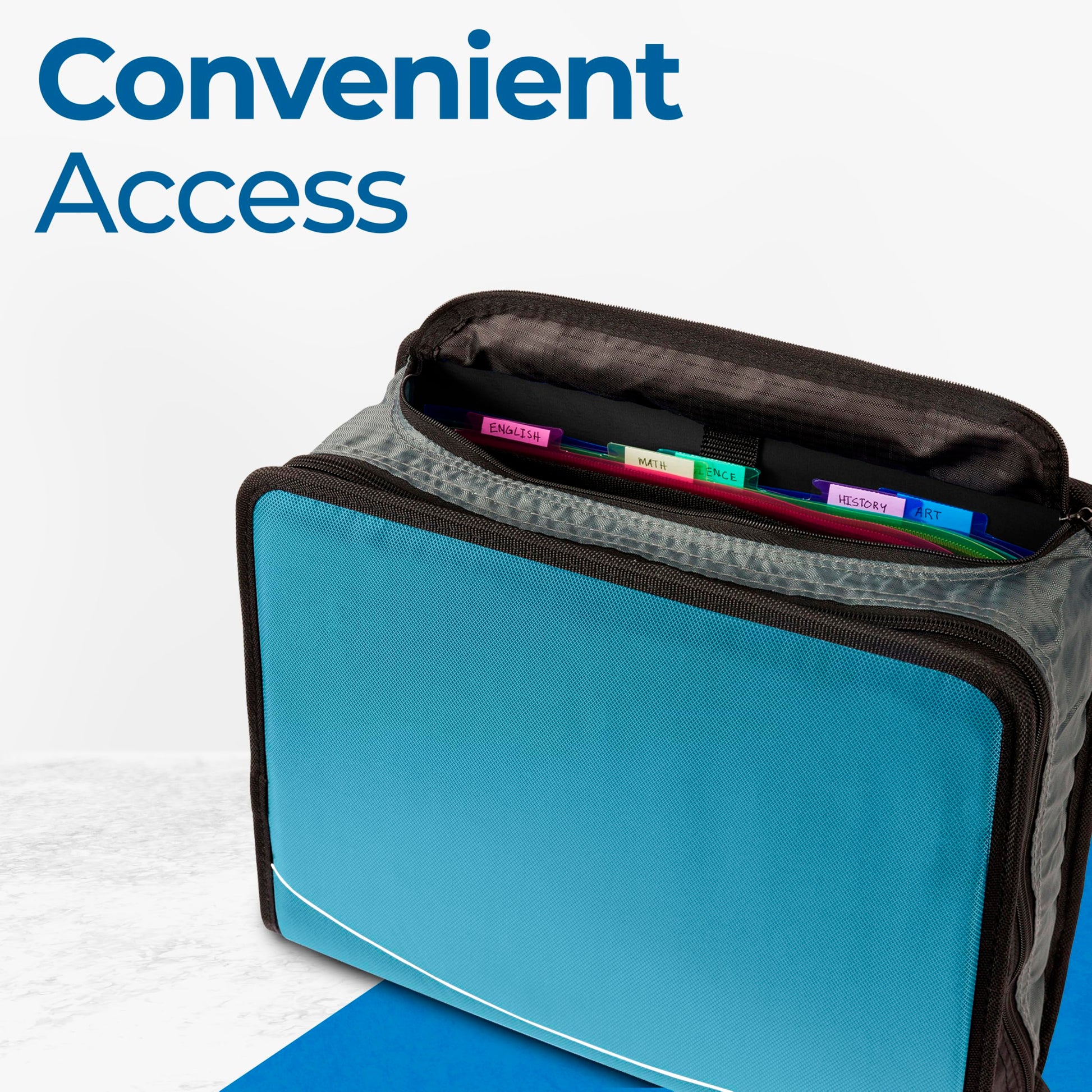 Case-it School Zipper Binder | 3" O-Rings | 600-Sheet | D-146 Aqua Marine