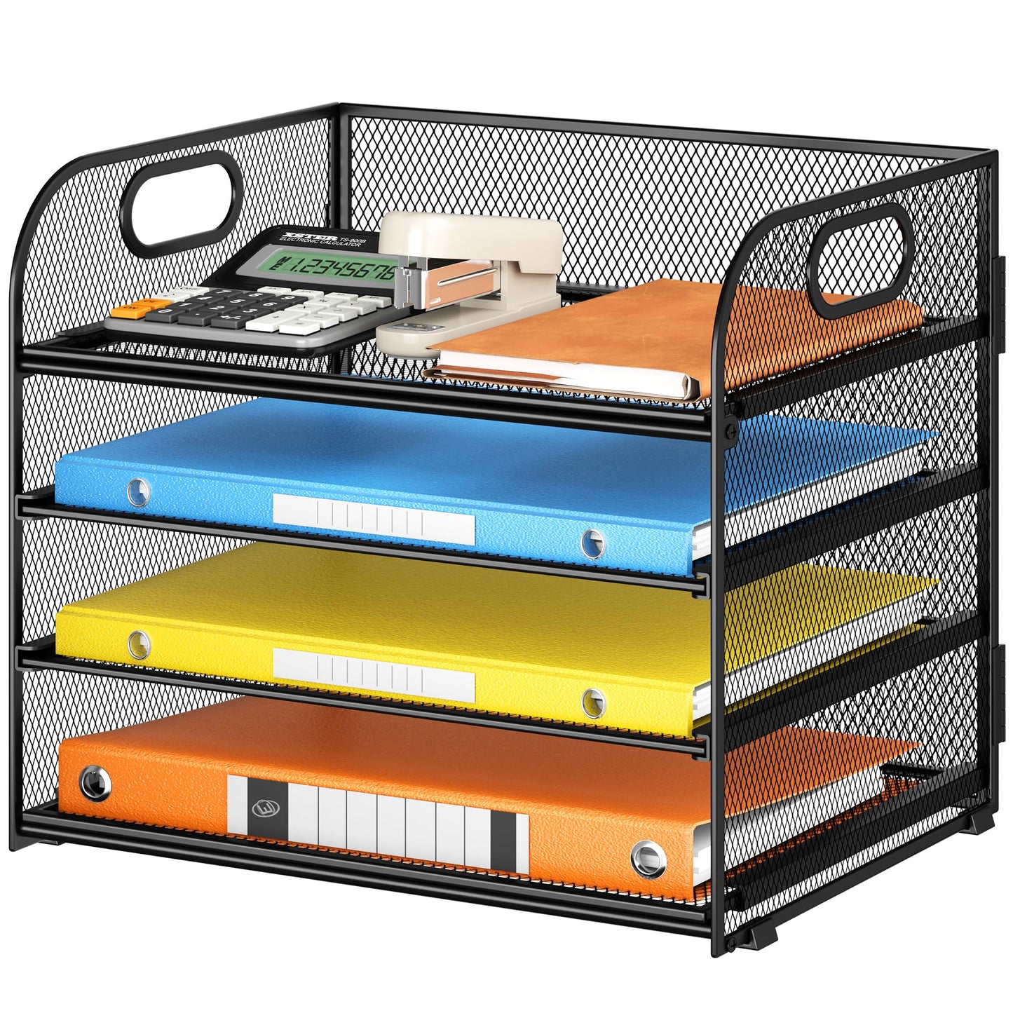 Lavatino Paper Organizer for Desk, 4-Tier Desk Organizer Tray, Mesh Desktop File Organizers with