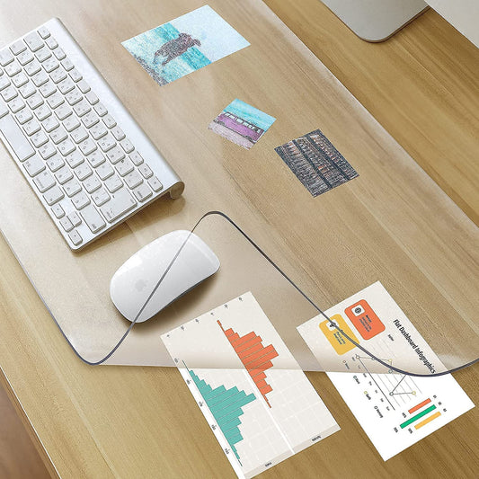 Awnour Clear Desk Mat on top of desks - 32 x 16 inches - Clear Transparent Plastic Desk Protector