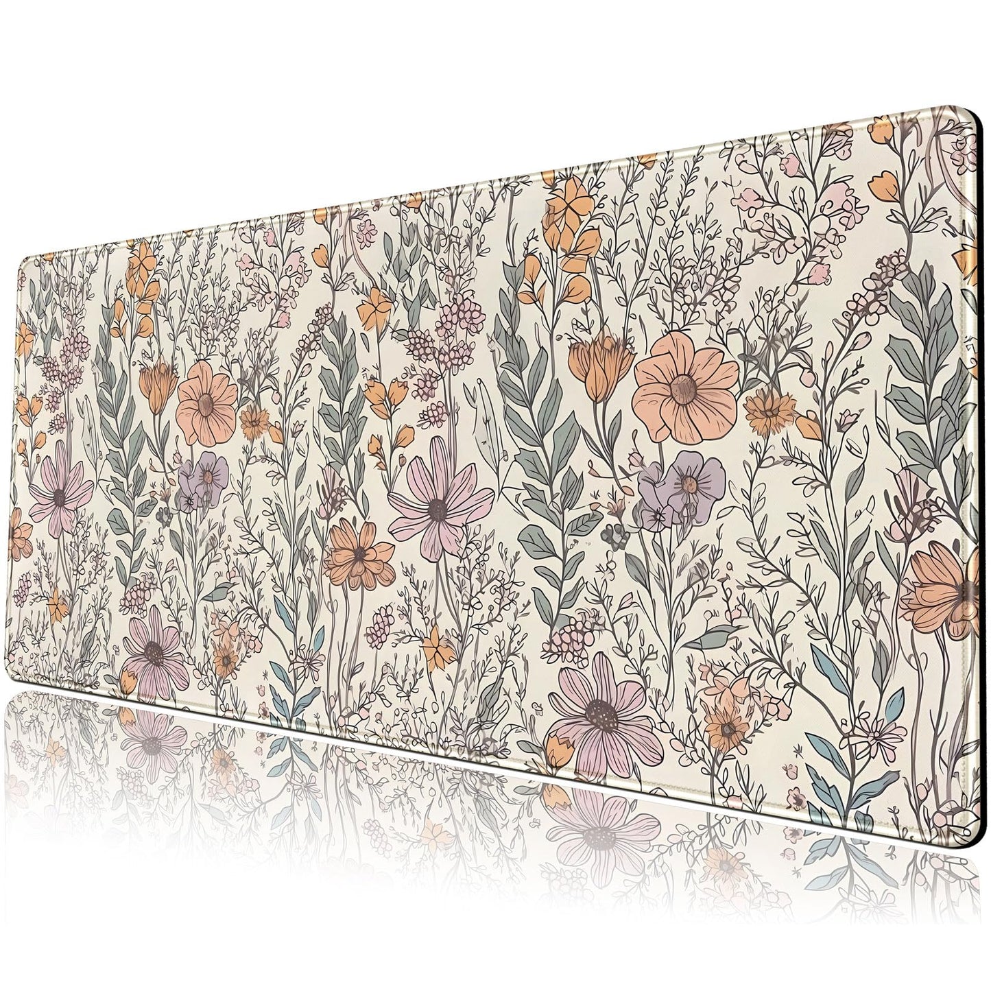 Floral Desk Mat Cute Wildflowers Large Mouse Pad Extended Plant Gaming Mousepad XL Keyboard Mouse