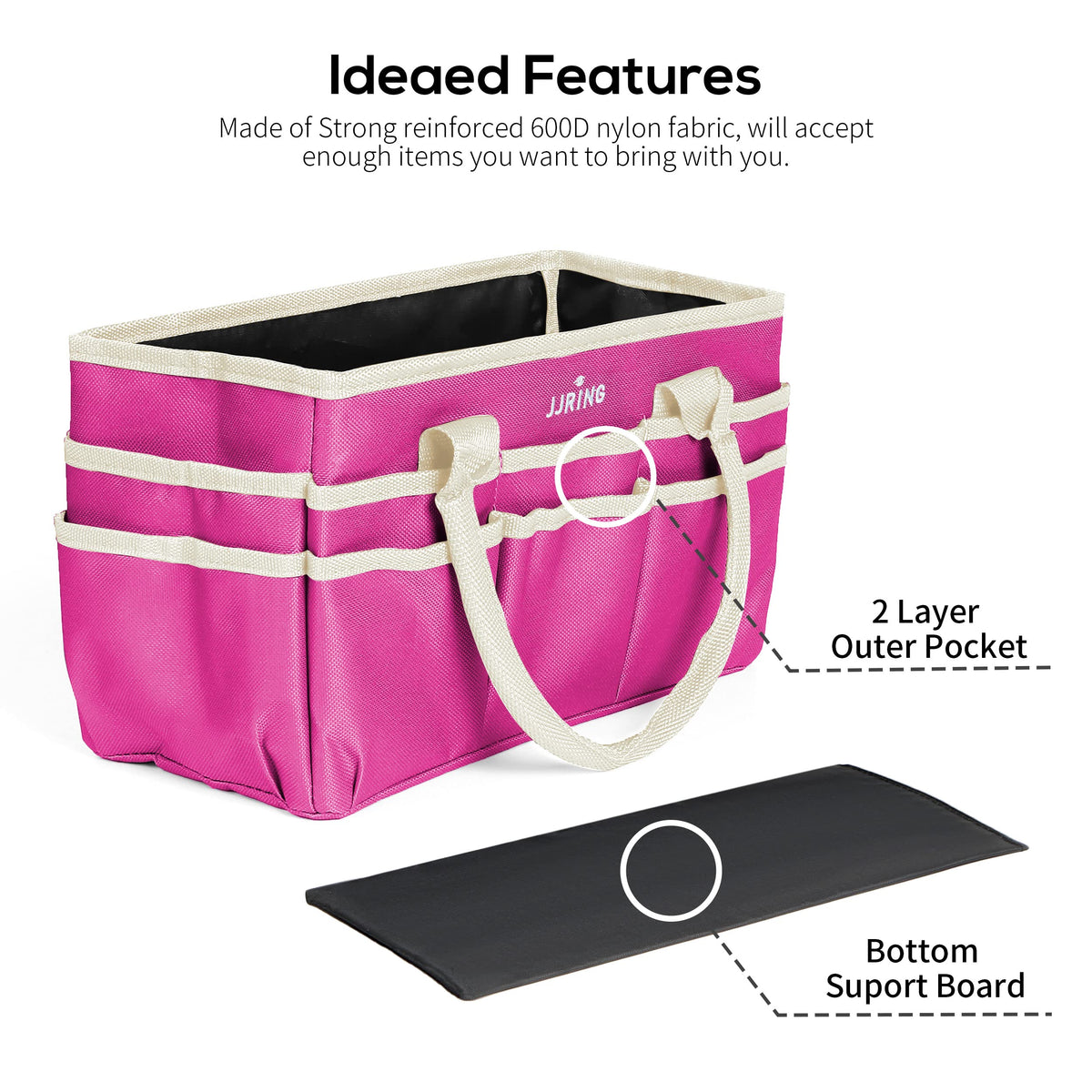 JJRING 600D Nylon Craft & Art Organizer Tote Bag With Pockets, Rose Red