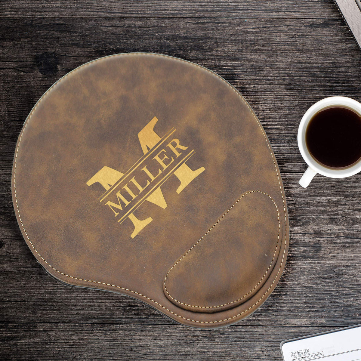Custom Engraved and Personalized Mouse Pad with Wrist Rest Desk Accessories (Rawhide)
