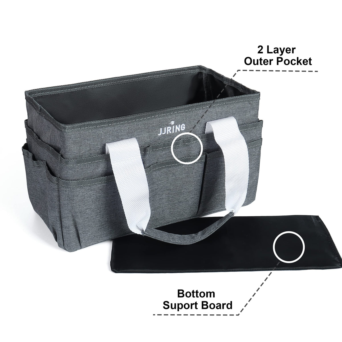 JJRING Craft Organizer Tote Bag Art Storage Caddy Grey
