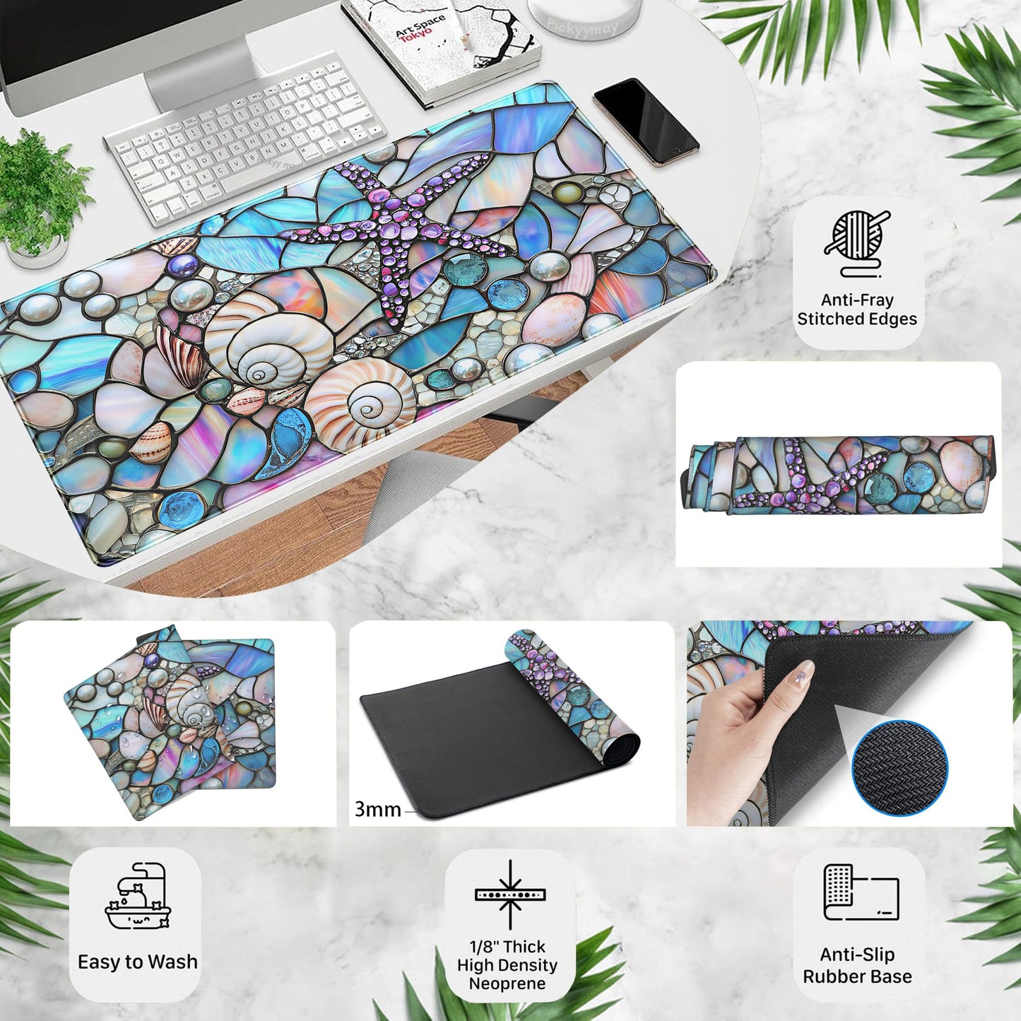 Stained Glass Desk Mat Large Mouse Pad Extended Desk Pad, Gaming Computer Mouse Mat XXL, Big