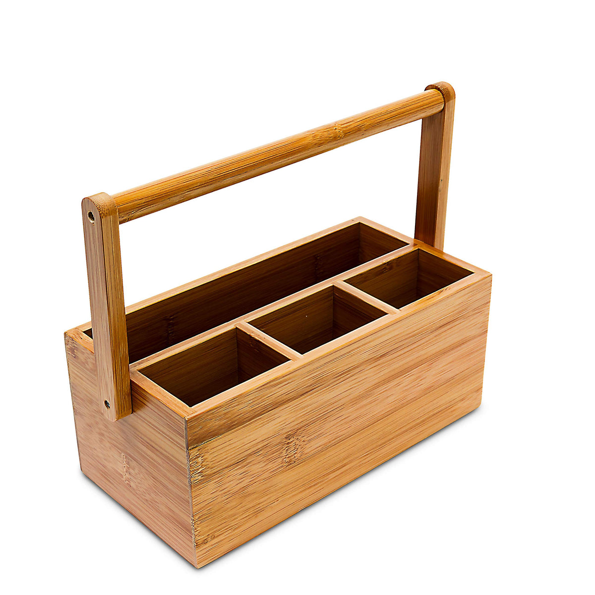 Relaxdays Bamboo Table or Desk Organiser, HxWxD: 20 x 25 x 11.5 cm, with 4 Compartments, Pen or