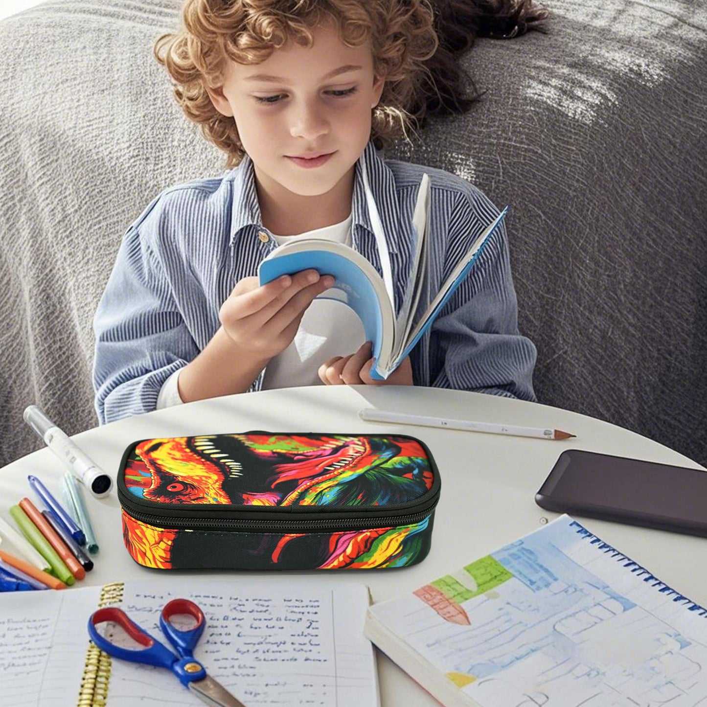 Droerfes Dinosaur Pencil Case Pencil Pouch Large Capacity Pen Bag School Office Organizer
