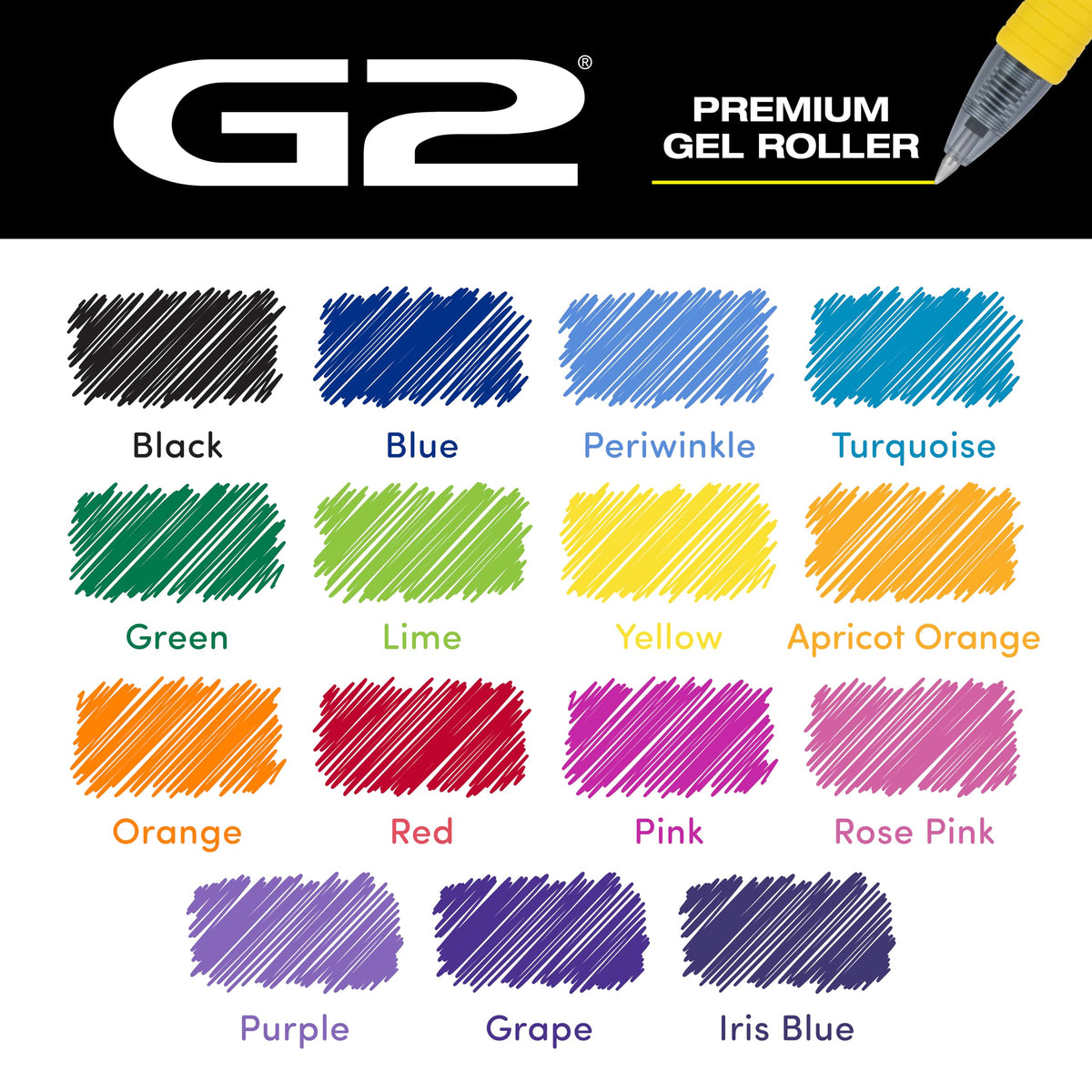 PILOT G2 Premium Gel Roller Pens, Rainbow Assorted Color Ink 0.7mm, 15 Pack