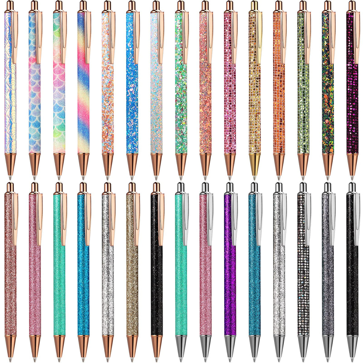 Zonon 30 Pcs Sparkly Pens Fancy Glitter Shiny Metal Retractable Ballpoint Pens Black Ink Medium