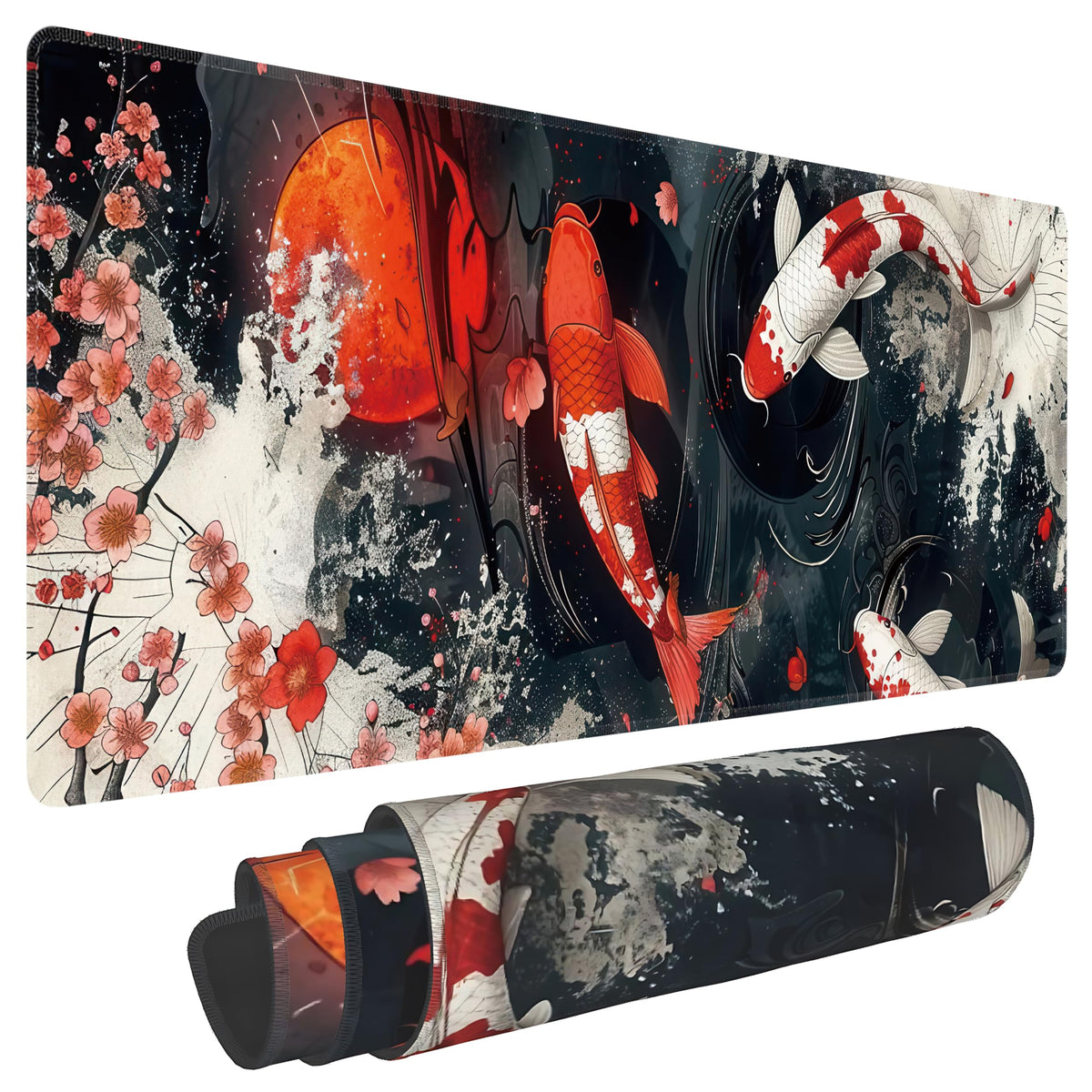 Koi Fish Large Mouse Pad,Gaming Keyboard Desk Pad,Extended Mouse Mat Non-Slip Rubber Base with