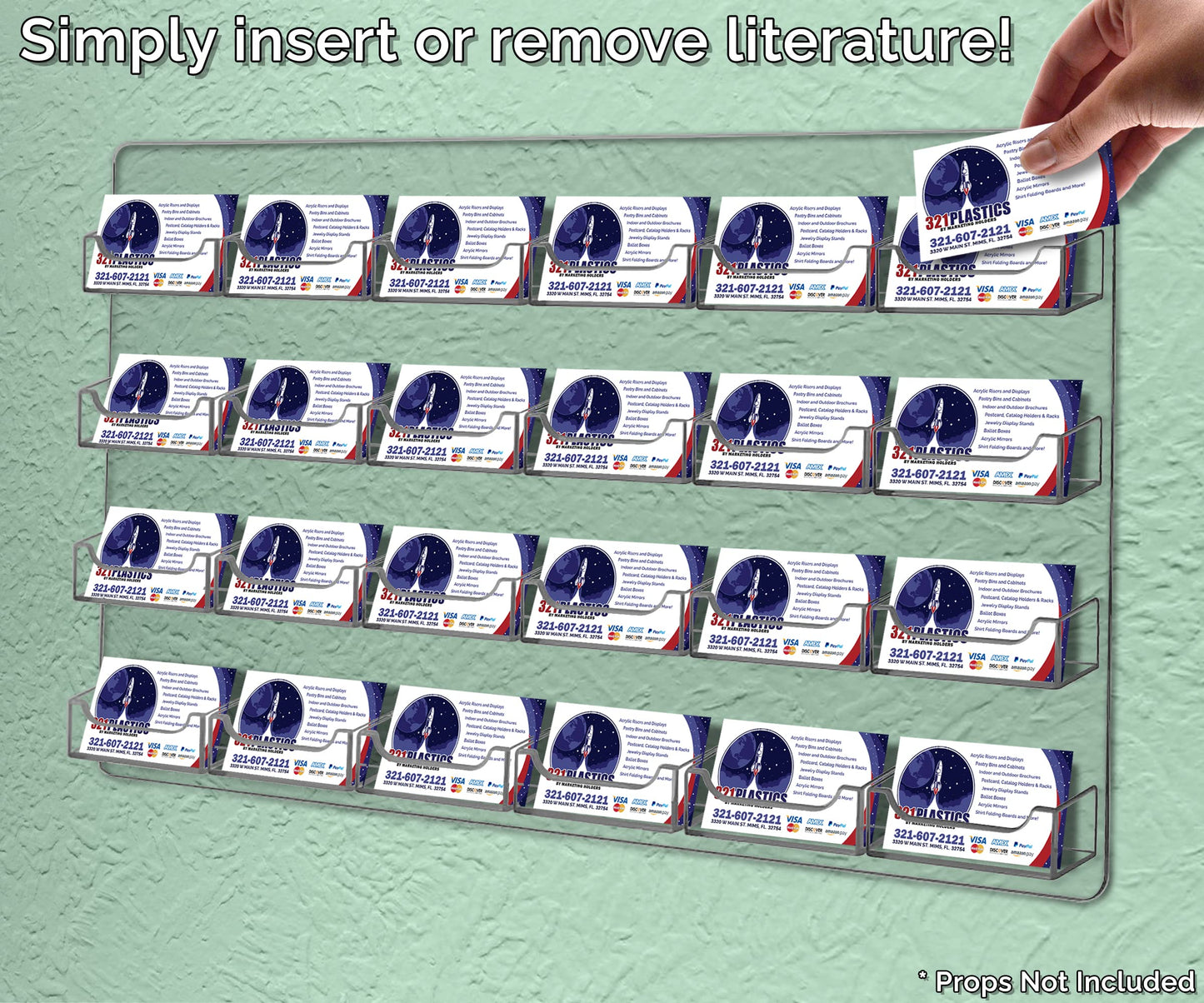 Marketing Holders Hanging Business Card Holder 24 Pocket Clear Acrylic Display Rack with Hardware
