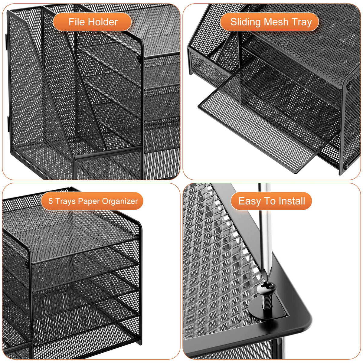 Marbrasse Desk Organizer with File Holder, 5-Tier Paper Letter Tray Organizer, Mesh Desk Organizers