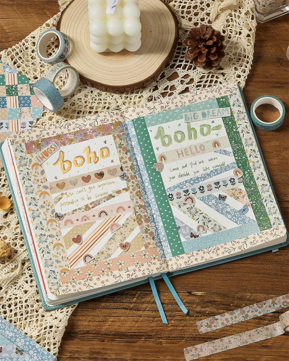 YUBX Boho Washi Tape Set 10 Rolls Cute Masking Graphic Floral Pattern Decorative Tapes for Arts